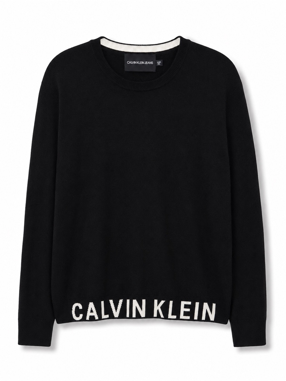 Calvin Klein Jeans XL Black Logo Hem  Crewneck Sweater Viscose Nylon